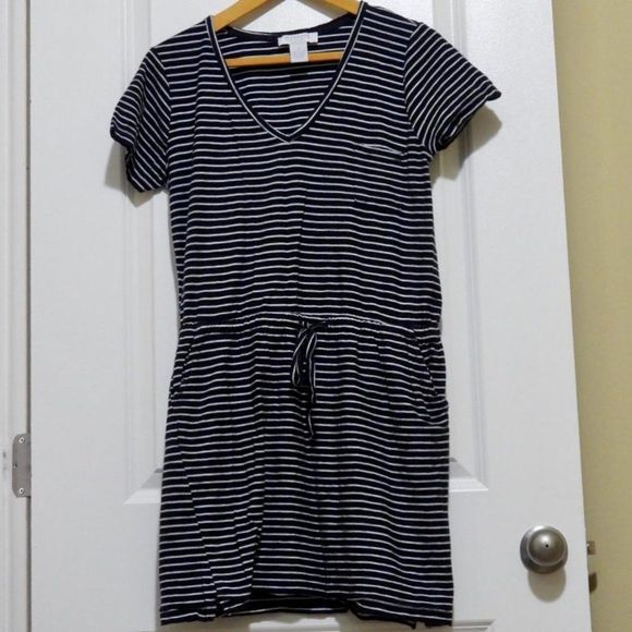 Weekend Dress | Navy & White Stripe w/ Pockets - Picture 1 of 3